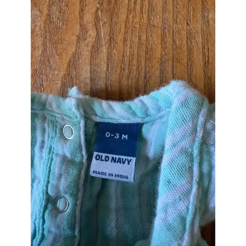 Vintage Old Navy Blue and White Striped Flower Romper Size 0-3 Months